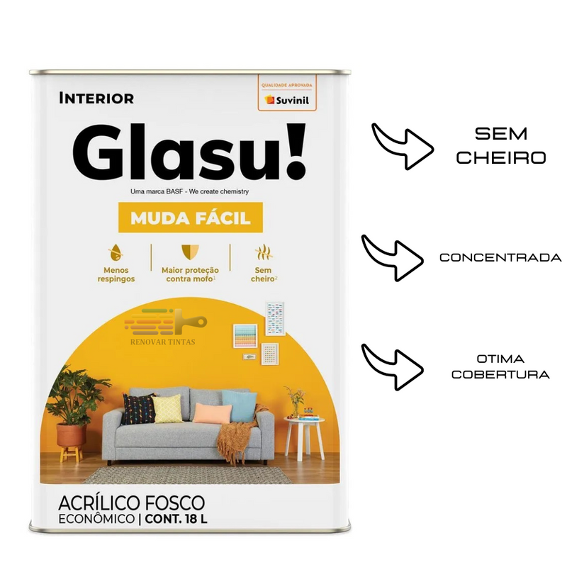 Tinta Acrílica Muda Fácil Suvinil Glasu 18L - Escolha A Cor